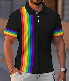 billiga -Herr POLO Shirt Lapel Polo Knapp upp Polos Golftröja Regnbåge Grafiska tryck Nedvikt Svart Vit Blå Kaki Grå Gata Dagligen Kort ärm Mönster Kläder Sport Mode Streetwear Designer