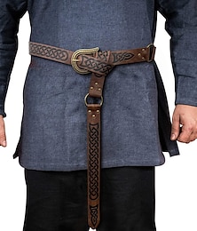 cheap -Nordic Embossed Buckle Belt Viking Retro Vintage Medieval Faux Leather Knight Belt LARP Cosplay Halloween