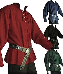 cheap -Warrior Knight Ritter Celtic Knight Punk & Gothic Medieval Renaissance 17th Century Blouse / Shirt Cosplay Costume Men's Drawstring Costume Vintage Cosplay Performance Stage Renaissance Fair Long