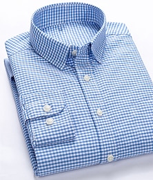 billige -Herre Jakkesætsskjorter Button Up skjorte Skjorte med krave Vin Marineblå + hvid Hvid Langærmet Ternet Aftæpning Forår Efterår Bryllup udendørs Tøj