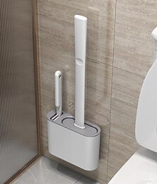 abordables -brosse de toilette en silicone et support avec crochet collant, brosse de toilette murale, brosse à poils souples en silicone, outil de nettoyage du sol des toilettes