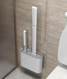 economico -scopino e supporto per WC in silicone con gancio adesivo, scopino per WC sospeso, spazzola con setole morbide in silicone, strumento per la pulizia del pavimento del WC