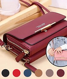 cheap -Women's Crossbody Bag Shoulder Bag Wallet Mobile Phone Bag PU Leather Office Valentine's Day Shopping Buckle Zipper Adjustable Durable Solid Color Letter Black Pink Wine