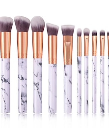 זול -Marble Makeup Brushes Set 10 Pcs Professional Premium Synthetic Kabuki Foundation Cream Face Powder Blush Concealer Eyeshadow Brush