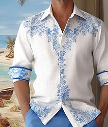 preiswerte -Herren Blumen Ethnisch Hemd Knopfhemd Langarm Modisch Strassenmode Designer Outdoor Casual Täglich Sommer Frühling Herbst Umlegekragen Bedruckt Gelb Rote Blau Grün