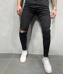 tanie -Męskie Jeansy Spodnie Spodnie jeansowe Kieszeń Podarte Równina Komfort Oddychający Na zewnątrz Codzienny Wyjściowe Moda Codzienny Czarny