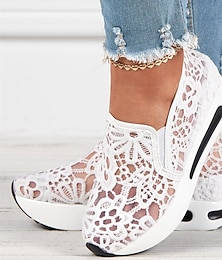 abordables -Baskets à plateforme en maille et dentelle beige pour femmes avec semelle à coussin d'air - chaussures décontractées élégantes et confortables à porter au quotidien