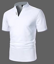 cheap -Men's Polo Shirt Golf Shirt Casual Holiday Stand Collar V Neck Short Sleeve Fashion Basic Plain Classic Summer Regular Fit Fire Red Black White Green Gray Polo Shirt