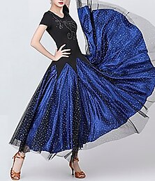 abordables -Danse de Salon Robe Paillettes Paillette Femme Utilisation Entraînement Manche Courte Taille moyenne Satin Fibre de Lait