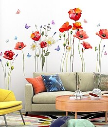 お買い得  -花植物蝶ウォールステッカー背景壁リビングルームルーム装飾壁ステッカー自己粘着壁ステッカー