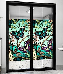 cheap -1 Roll  Colorful Retro Green Butterfly  Window Glass Electrostatic Stickers Removable Window Privacy Stained Decorative Film for Home Office