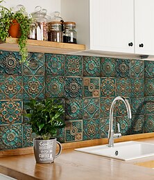 cheap -10pcs Flower Patterned Tile Stickers Kitchen Bathroom Wall Stickers DIY Self Adhesive Waterproof Wallpaper Home Decor