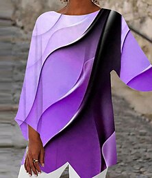 abordables -Mujer Camisa Blusa Graphic Abstracto Casual Estampado Costura asimétrica Rosa Manga Larga Básico Neón y brillante Escote Redondo Primavera Otoño