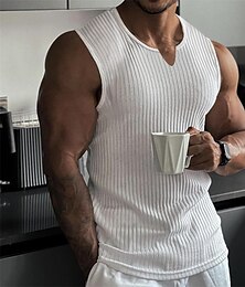 זול -בגדי ריקוד גברים חולצה קצרה חולצה של Wifebeater טופ טי שרוול קצר צווארון V קיץ אחיד אופנתי מעצב בסיסי חופשה רחוב ליציאה שחור לבן יין חולצה עליונה לגברים
