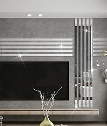 economico -fantastici sfondi murali 1 pezzo di carta da parati bordo adesivi a specchio a strisce argentate - decalcomanie autoadesive da parete per la decorazione della camera da letto (5x20 cm/2''x8'')