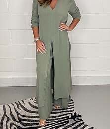 economico -pigiama da donna pigiama top e pantaloni set 2 pezzi colore puro moda casual morbido casa quotidiano letto traspirante v ferretto manica lunga t-shirt tee pantaloni estate primavera