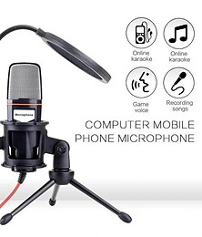 Недорогие -Профессиональный студийный микрофон, проводной конденсаторный микрофон для караоке, компьютерные микрофоны, амортизирующее крепление, кабель 3,5 мм для ПК, для медиа
