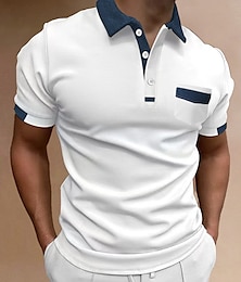cheap -Men's Button Up Polos Polo Shirt Casual Holiday Lapel Classic Short Sleeve Fashion Basic Color Block Button Summer Regular Fit Navy Black White Blue Beige Gray Button Up Polos