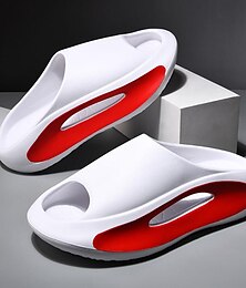 abordables -sandales à enfiler blanches pour hommes avec motif découpé rouge – chaussures à enfiler légères et confortables pour une tenue décontractée et estivale