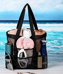 cheap -Men's Women's Tote Beach Bag Polyester Holiday Beach Travel Large Capacity Breathable Foldable Solid Color Black