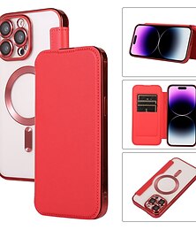 billiga -telefon fodral Till iPhone 16 iPhone 15 Pro Max Plus iPhone 14 13 12 Pro Max Plus Plånboksfodral Fällock Med Magsafe med stativ Magnet Helkroppsskydd Ensfärgat TPU PU läder
