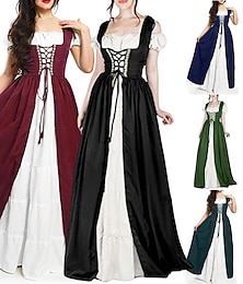cheap -Irish Retro Vintage Medieval Renaissance Chemise OverDress Women's Costume Vintage Cosplay Vacation Casual Daily Festival Two Piece Dress Halloween