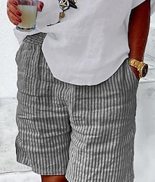 cheap -Women's Linen Pants Faux Linen Striped Grey Fashion High Waist Short Street Vacation