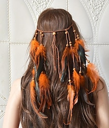 abordables -Bandeau de cheveux en plumes de style boho bandeau en plumes de paon indien couvre-chef en plumes tissées à la main accessoires pour cheveux