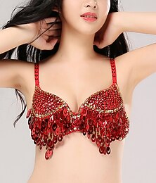 cheap -Belly Dance Bra Pure Color Splicing Paillette Women's Performance Training Sleeveless High Polyester