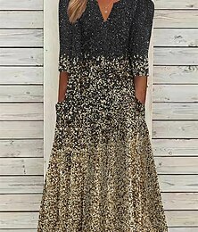 Χαμηλού Κόστους -Γυναικεία Καλοκαιρινό φόρεμα Φόρεμα εκτύπωσης Ombre Σουρωτά Τσέπη Λαιμόκοψη V Μίντι φόρεμα Καθημερινά Διακοπές 3/4 Μήκος Μανικιού Καλοκαίρι Άνοιξη