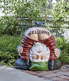 cheap -Funny Dwarf Sculpture - Gnome with A 'Welcome' Ass, Miniature Figurine Fairy Garden Accessories Dwarf Outdoor Garden Yard Art Decoration Home Cartoon Welcome Sign Resin Ornaments Spring Gifts