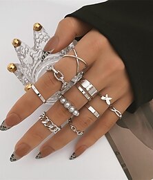 お買い得  -女性 指輪 結婚式 幾何学的 シルバー クロム ミニ パンク オリジナル スタイリッシュ １０個