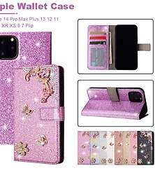 ieftine -telefon Maska Pentru iPhone 15 Pro Max Plus iPhone 14 13 12 11 Pro Max Mini X XR XS Max 8 7 Plus Portofel Card Coperta rezista Protectie pentru intreg corpul Bling Glitter Strălucitor TPU Ștras PU