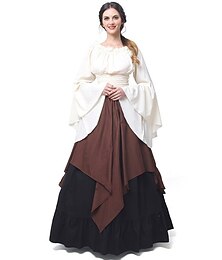 billige -Retro / vintage Victoriansk Kostymer i middelalderstil Kjoler Chemise Overdress Kjegle Erme Volanger erme Trompethylse dame Viking irsk Dame Keltisk fantasi Maskerade Fritid / hverdag Renessansemesse