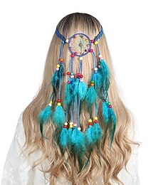 baratos -faixa de cabelo de penas estilo boho faixa de cabeça de penas de pavão indiana tecida à mão acessórios para o cabelo