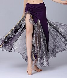 お買い得  -ベリーダンス スカート ピュアカラー スプライシング チュール 女性用 性能 訓練 ハイウエスト コットン混