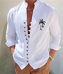 economico -Per uomo Camicia camicia di lino Camicia da spiaggia Albero di cocco Esterno Strada Bianco Rosa Blu Arancione Manica lunga Colletto alla coreana Estate Primavera Abbigliamento Stampa