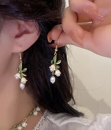 cheap -Women's Drop Earrings Earrings Vintage Style Flower Cute Vintage Elegant Holiday Imitation Pearl Earrings Jewelry Green For Party Gift Holiday Prom Festival 1 Pair