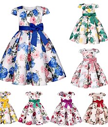 preiswerte -Kinder Mädchen Kleid Blumenkleid Blume Kurzarm Jahrestag Party Knotenbinde Schleife Niedlich Prinzessin Süß Polyester Knielang Skaterkleid Kleid mit Falten Blumenkleid Sommer Frühling 4-13 Jahre