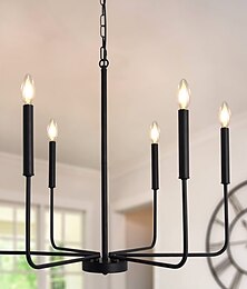 abordables -candelabro de 6 luces de 26" de metal moderno candelabro de casa de campo de hierro forjado lámpara colgante de techo de vela clásica para comedor sala de estar cocina isla escalera de entrada,