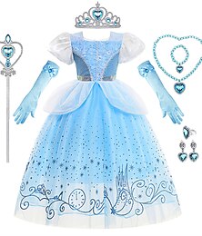 preiswerte -Mädchen Frozen Elsa Kostüm Kleid Kleidung Set Performance Jubiläum blau Langarm Mode niedlich Kleider Herbst Winter 7-13 Jahre