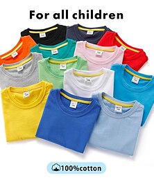 billiga -Barn Pojkar T-shirt Tee Ensfärgat Kortärmad Crewneck 100 % bomull Barn Top Skola Neutral Dagligen Grundläggande Sommar Ljusblå 3-13 år