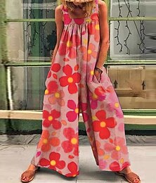 abordables -Mujer Normal En general Vacaciones Floral Sin Mangas Perneras anchas Escote Cuadrado Bolsillo Estampado Calle Diario Ajuste regular Amarillo Verde Claro Rosa Verano