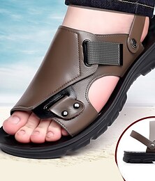 cheap -Men's Sandals Flat Sandals Leather Sandals Outdoor Slippers Casual Beach Outdoor Beach Nappa Leather Breathable Loafer Black Grey Summer