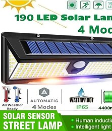 economico -applique da parete per esterni solari 190 led sensore di movimento luce impermeabile 4 modalità per giardino scala recinzione porta ponte cortile vialetto 3 in 1 led rosso blu bianco