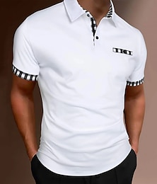 billiga -Herr POLO Shirt Golftröja Ledigt Helgdag Kavajslag Kortärmad Mode Grundläggande Slät Klassisk Sommar Normal Svart Vit Mörk marin POLO Shirt