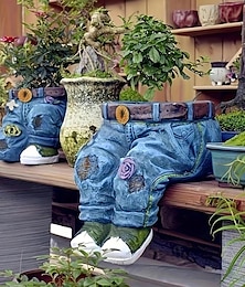 cheap -Funny Indoor And Outdoor Flower Pots Resin Denim Pants Ornaments Creative Flower Pot Decoration Crafts Retro Garden Decoration