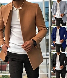 cheap -Men's Winter Coat Overcoat Coat Trench Coat Business Casual Spring Fall Polyester Outerwear Clothing Apparel Streetwear Solid Color Patchwork Stand Collar Single Breasted