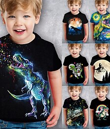 abordables -T-shirt Garçon Enfants Manches Courtes Dinosaure 3D effet Graphique Animal Noir Enfants Hauts Eté Actif Frais Le style mignon Ecole Usage quotidien 3-12 ans