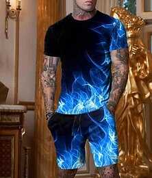 economico -Per uomo Grafico Blocco di colori Fiamma 2 pezzi Set di magliette Set abbinati Manica Corta Pantaloni corti Girocollo Designer Casual Confortevole All'aperto Vacanza Quotidiano Stampa 3D Primavera